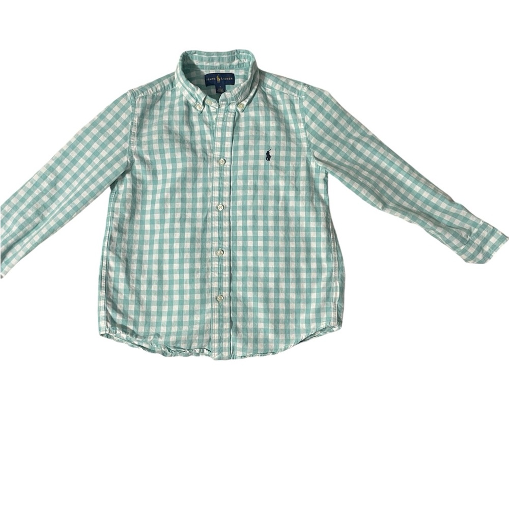 EUC POLO Ralph Lauren Light Green & White Check Pattern, Size 7